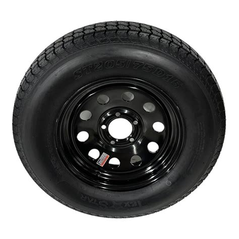 Trailer Tire on Rim ST205/75D15 Tex Star LRC 6 PLY Bias 5 Lug Black ...