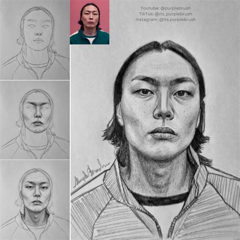 Squid game player 124 Nam gyu pencil drawing in 2025 | Sketches, Cute ...