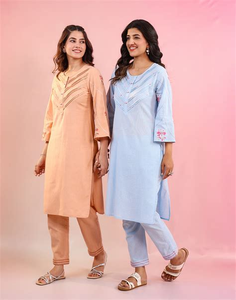 NIRMA SKY-BLUE EMBROIDERED KURTA SET – Studio Misri