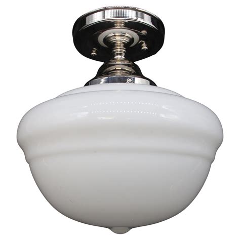 Art Deco Opaline Glass and Nickel Semi-Flush Mount Ceiling Light, Circa ...