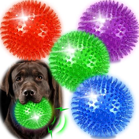 Pet Supplies : Ousiya 4 Pack 4.5" Light Up Squeaky Dog Balls, Spiky Dog ...