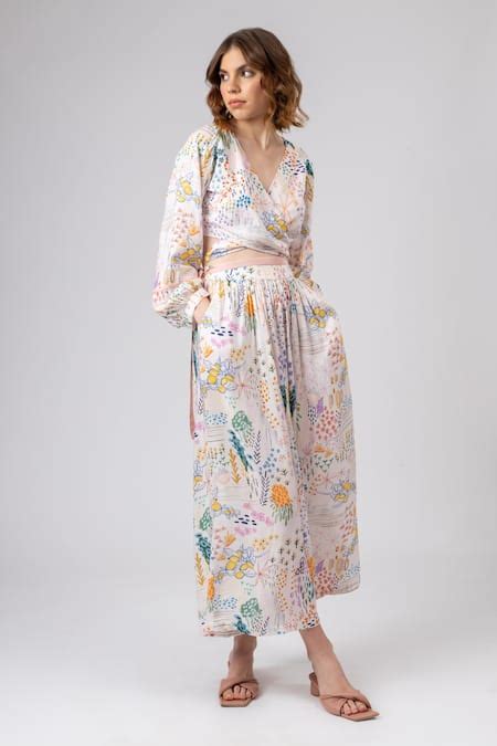 Buy Multi Color Modal, Rayon V-neck Wonderland Print Wrap Top With ...