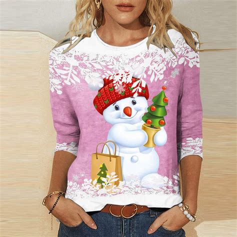 Women'S Christmas Tops 3/4 Sleeve,T Shirts for Women 2024 Holiday 3/4 ...