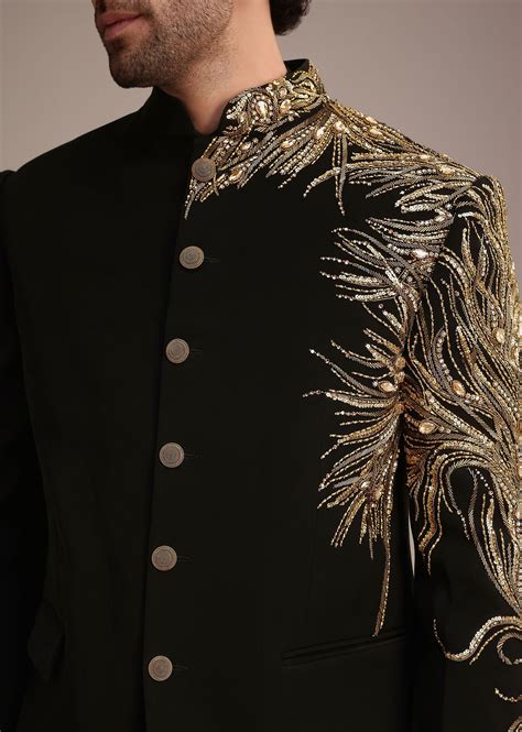 Buy Black Crepe Tuxedo Suit With Hand Work| KALKI Fashion India