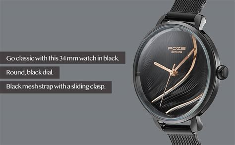 Buy Online Sonata Poze Quartz Analog Black Dial Mesh Strap Watch for ...