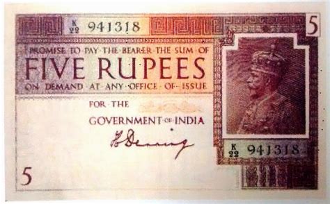 5 Rupee old note with H.Denning signature | Indian Numismatics,Old ...