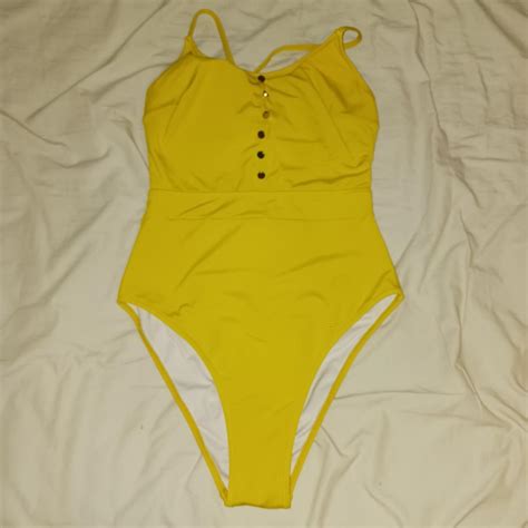Mustard yellow one-piece swimsuit Color is... - Depop