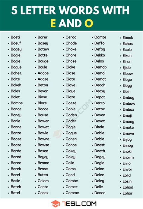 5 Letter Words with E and O (1400+ Words in English) • 7ESL
