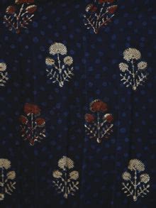 Indigo Rust Beige Hand Block Printed Chanderi Silk Dress With Box Plea ...