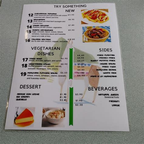 Menu at Peruvian Flavors restaurant, Hurricane