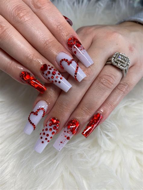 valentines day nails with gems