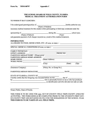 Polk County Florida Medical Treatment Authorization Form - Blank ...