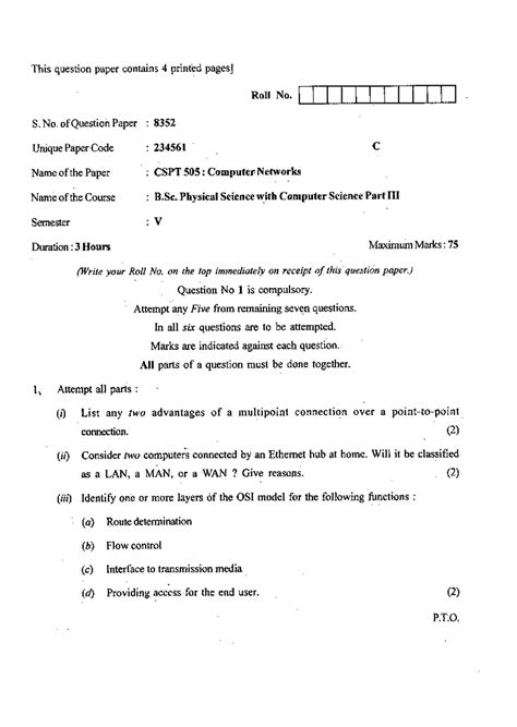 CSPT 505: B.Sc. Computer Networks Question Paper - Semester V (8352 ...