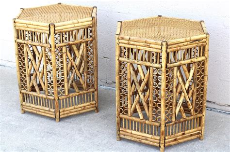 Pair of Brighton Style Bamboo and Cane Hexagonal Dining Table Bases For ...