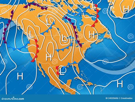 Weather Map of North America Stock Illustration - Illustration of force ...