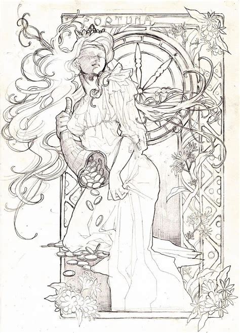 art nouveau woman drawing