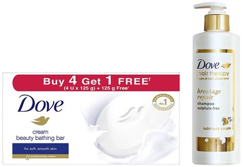 Buy Dove Cream Beauty Bathing Bar 125 G (4+1 Free Combo) & Dove Hair ...