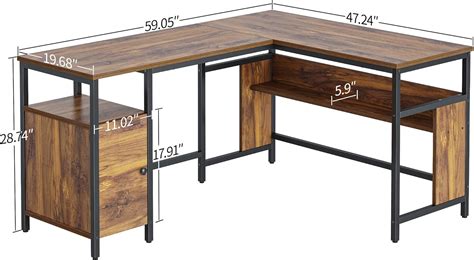 Buy CubiCubi L Shaped Desk with File cabinets, 59.1 Inch Corner ...