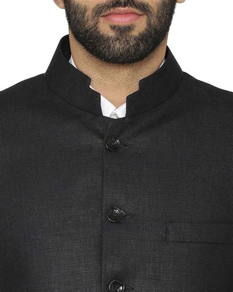 Buy Black WINTAGE Solid Single-Breasted Blazer with Mandarin Collar | AJIO