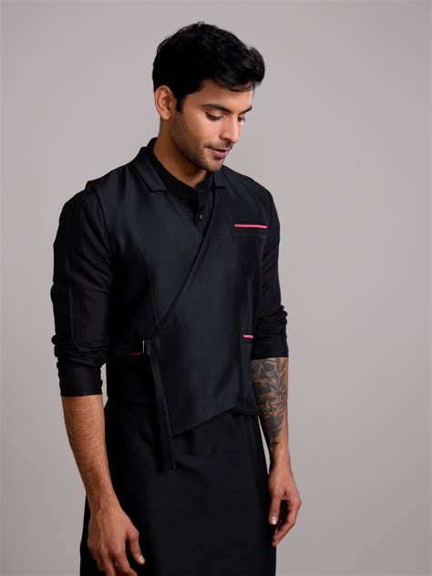 Gulmohar overlapped jacket with mandarin collar straight kurta paired