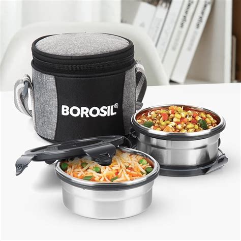Buy Borosil Feast Stainless Steel Lunch Box, Set of 2 (400 ml Each ...