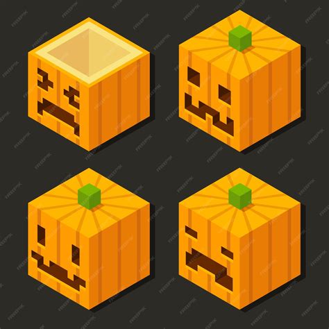 Premium Vector | Isometric halloween pixel art pumpkins set