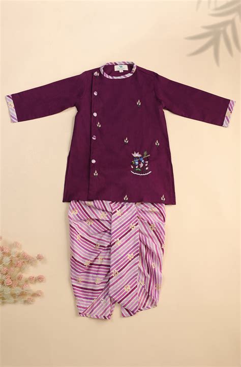 Boy Bansi Dhoti Kurta Set - purple - Cute Couture