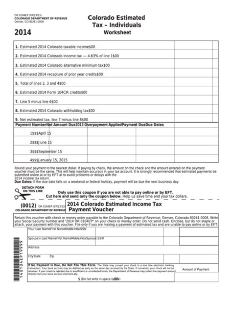 Fillable Form Dr 0104ep - Colorado Estimated Tax - Individuals ...