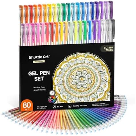 Shuttle Art 80 Colors Glitter Gel Pens, 40 Pen Set With Refills For ...