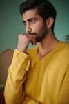 Buy Yellow Cotton, Silk Haluda Solid Angrakha Kurta For Men by ...