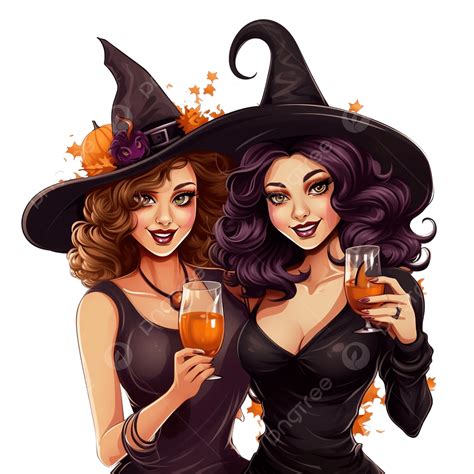 Two Witches Having A Good Time Together At Halloween Party, Witches ...