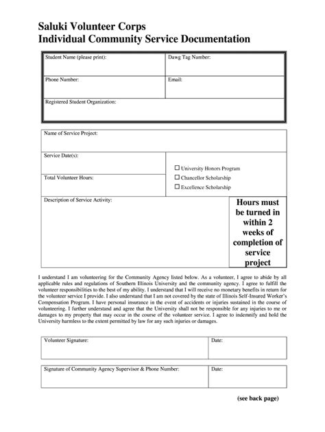 SIU Saluki Volunteer Corps Individual Community Form - Fill Online ...