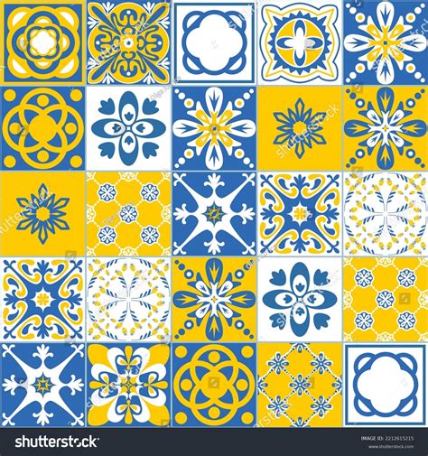 Mexican Ceramic Tile Blue Yellow White Stock Vector (Royalty Free ...