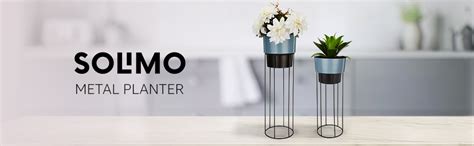 Amazon Brand - Solimo Metal Planters with Metal Stand - Grey & Black ...