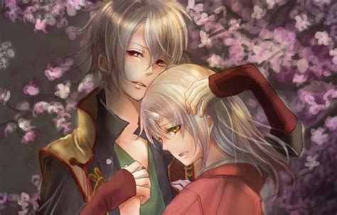 Wallpaper girl, flowers, guy, two, demons, art, Hakuouki, Yukimura ...