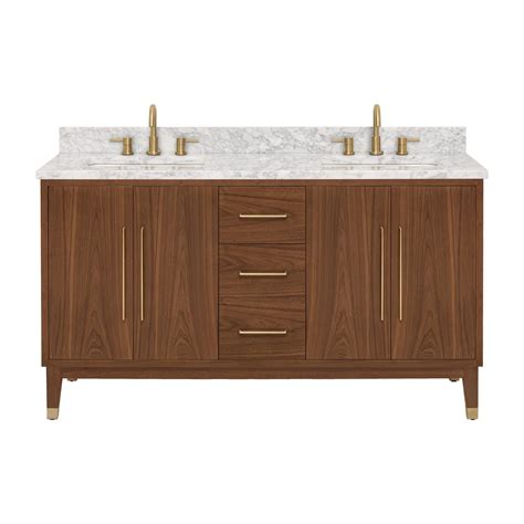 Mina 61 in. Walnut Vanity with Carrarra Marble Top | Floor decor, Wood ...