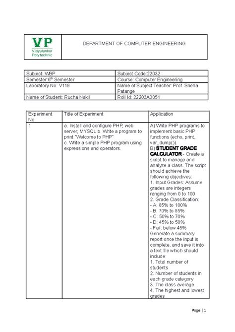 Phppr 1,2,3 - this is php practucal - DEPARTMENT OF COMPUTER ...