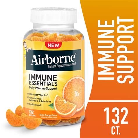 Airborne Immune Essentials, Vitamin C Immune Support Gummies, Orange ...