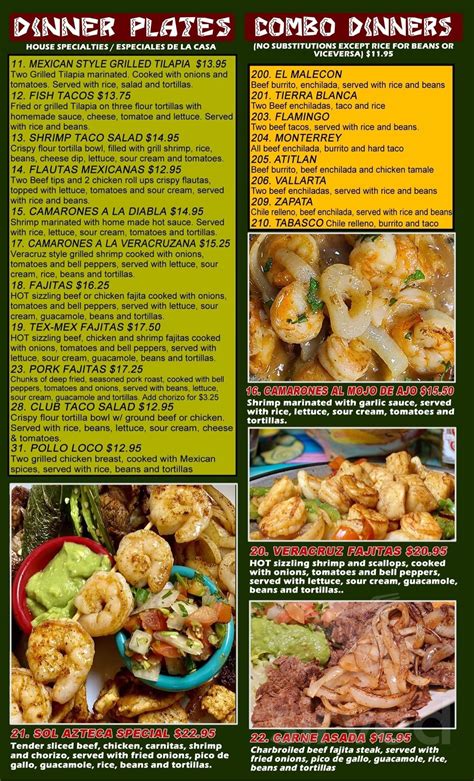 Sol Azteca Mexican Bar & Grill menus in Georgetown, Delaware, United States