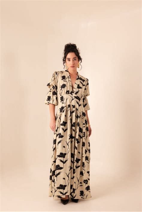 Midnight Flora Kimono Neck Maxi Dress