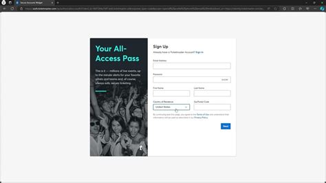 Image result for Ticketmaster CreateAccount
