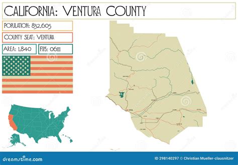 Detailed Map of Ventura County in California USA Stock Vector ...