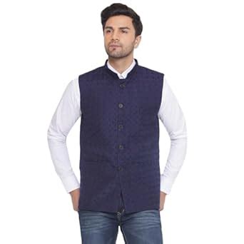 Buy Veera Paridhaan Rayon Sequence Nehru Jacket for Men (Blue, Size-36 ...