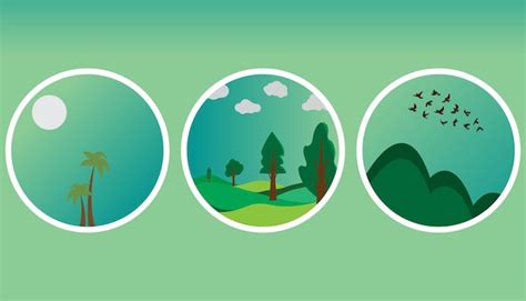 Grüne Naturbäume drei Sätze von Vektor-Landschaft natürliche Landschaft ...