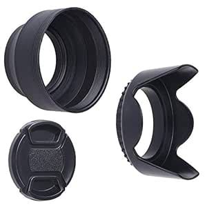 Buy 49mm Set of 2 Camera Lens Hoods and 1 Lens Cap - Rubber ...