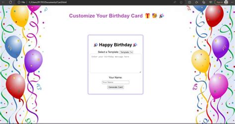 Image result for HTML Birthday Card in Notepad