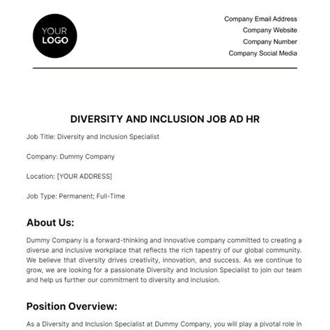Free Diversity and Inclusion Job Ad HR - Edit Online & Download | Template.net