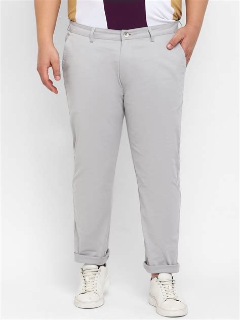 Plus Men's Steel Blue Cotton Regular Fit Casual Chinos Trousers Stretc ...