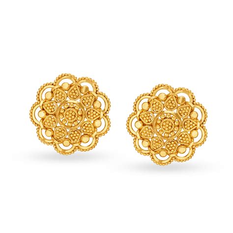 Beautiful 22 Karat Yellow Gold Floral Studs