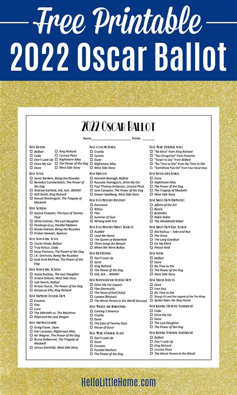 2022 oscar ballot free printable – Artofit